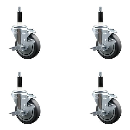 Service Caster 4'' Thermoplastic Rubber Swivel 7/8'' Expanding Stem Caster Set with Brake, 4PK SCC-EX20S414-TPRB-TLB-78-4